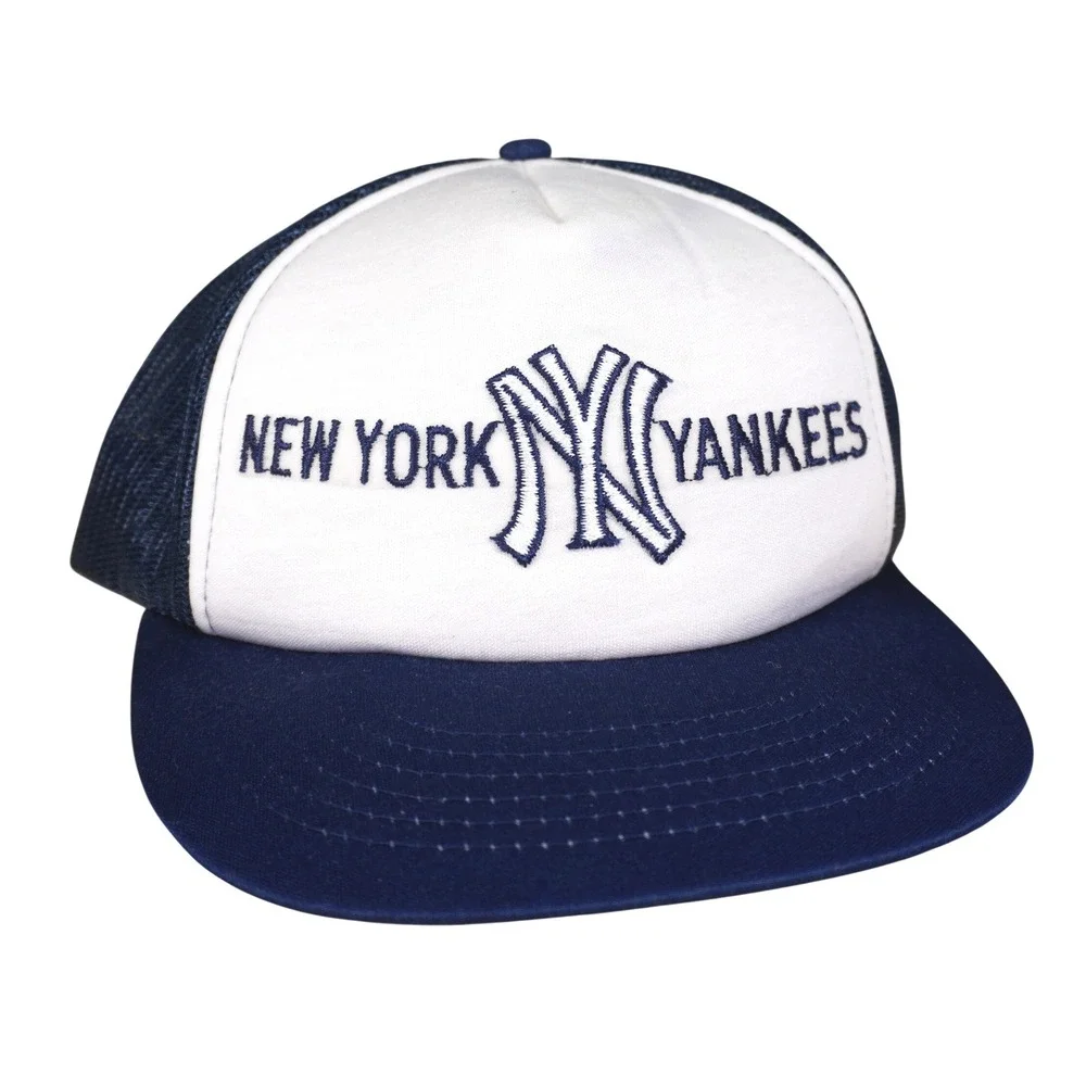 Vintage New York Yankees Trucker Hat Supercap Blue White Mesh Cap 70s 80s
